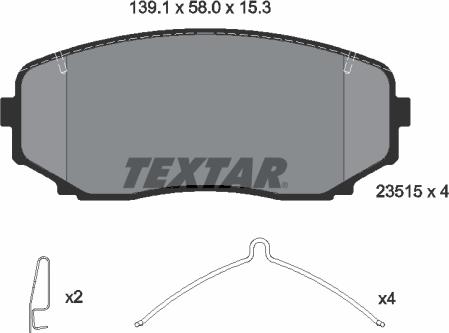 Textar 2351505 - Bremžu uzliku kompl., Disku bremzes adetalas.lv