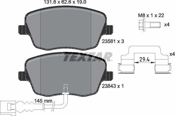 Textar 2358102 - Bremžu uzliku kompl., Disku bremzes adetalas.lv