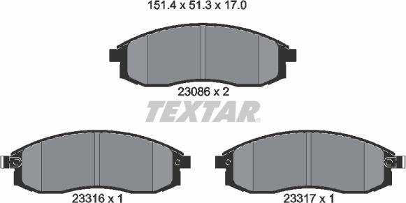 Textar 2308601 - Bremžu uzliku kompl., Disku bremzes adetalas.lv