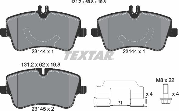 Textar 2314401 - Bremžu uzliku kompl., Disku bremzes adetalas.lv