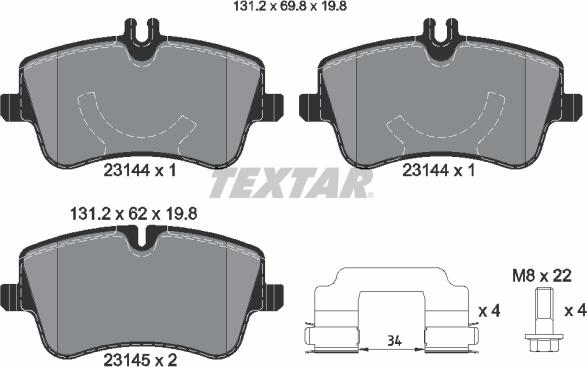 Textar 2314402 - Bremžu uzliku kompl., Disku bremzes adetalas.lv