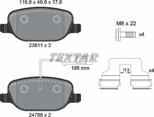 Textar 2381101 - Bremžu uzliku kompl., Disku bremzes adetalas.lv