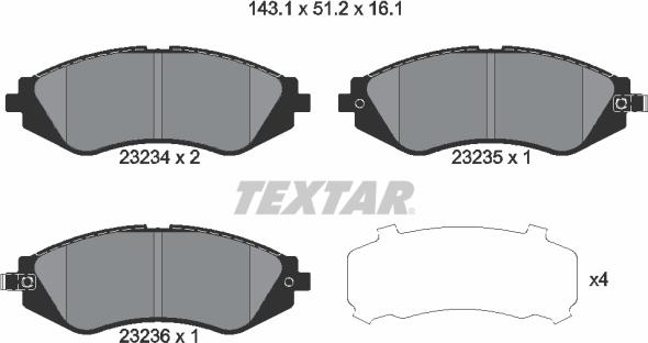 Textar 2323401 - Bremžu uzliku kompl., Disku bremzes adetalas.lv