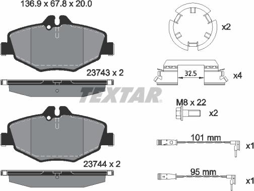 Textar 2374303 - Bremžu uzliku kompl., Disku bremzes adetalas.lv