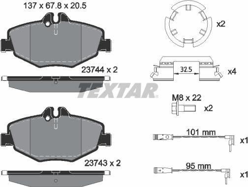 Textar 2374381 - Bremžu uzliku kompl., Disku bremzes adetalas.lv