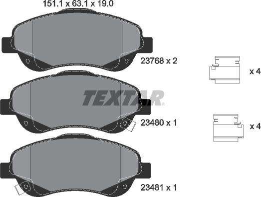 Textar 2376802 - Bremžu uzliku kompl., Disku bremzes adetalas.lv