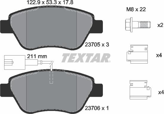 Textar 2370502 - Bremžu uzliku kompl., Disku bremzes adetalas.lv