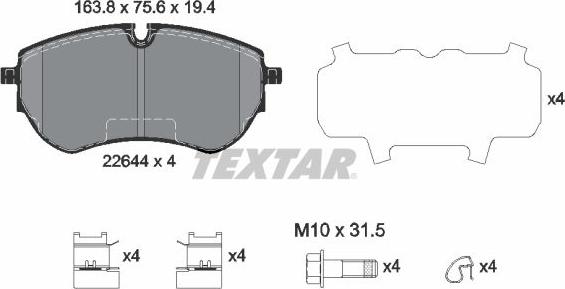 Textar 2264401 - Bremžu uzliku kompl., Disku bremzes adetalas.lv