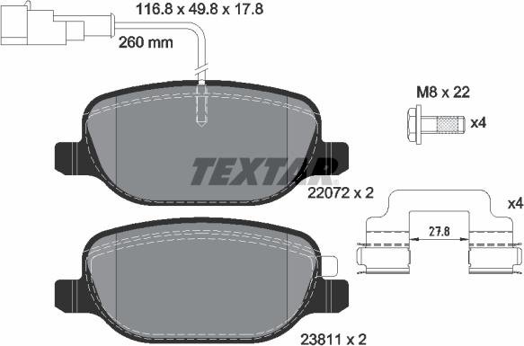 Textar 2207201 - Bremžu uzliku kompl., Disku bremzes adetalas.lv