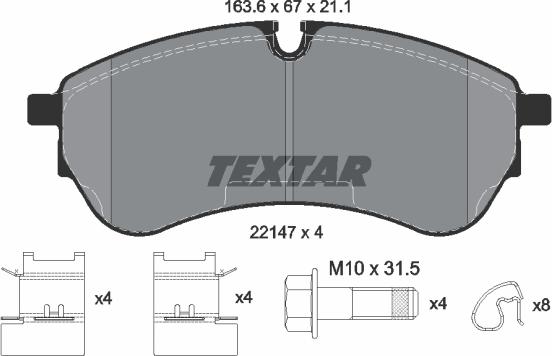 Textar 2214701 - Bremžu uzliku kompl., Disku bremzes adetalas.lv