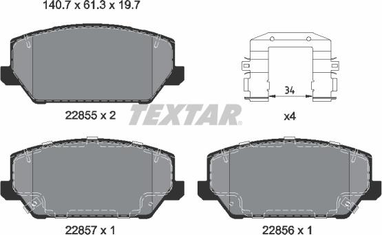 Textar 2285501 - Bremžu uzliku kompl., Disku bremzes adetalas.lv