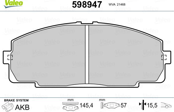 Valeo 598947 - Bremžu uzliku kompl., Disku bremzes adetalas.lv