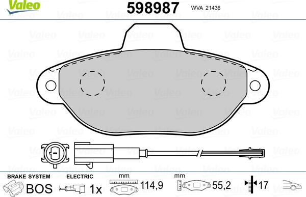 Valeo 598987 - Bremžu uzliku kompl., Disku bremzes adetalas.lv