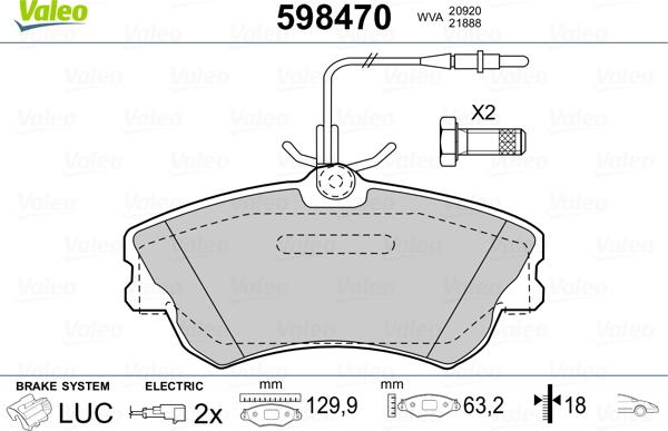 Valeo 598470 - Bremžu uzliku kompl., Disku bremzes adetalas.lv