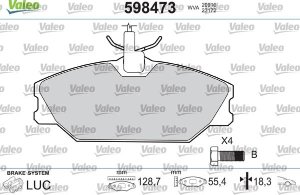 Valeo 598473 - Bremžu uzliku kompl., Disku bremzes adetalas.lv