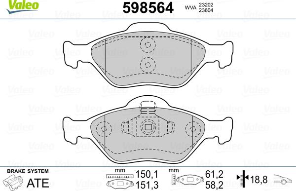 Valeo 598564 - Bremžu uzliku kompl., Disku bremzes adetalas.lv