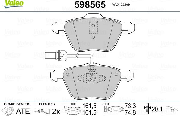 Valeo 598565 - Bremžu uzliku kompl., Disku bremzes adetalas.lv