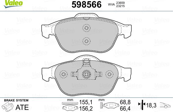 Valeo 598566 - Bremžu uzliku kompl., Disku bremzes adetalas.lv