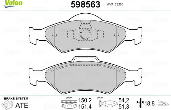 Valeo 598563 - Bremžu uzliku kompl., Disku bremzes adetalas.lv