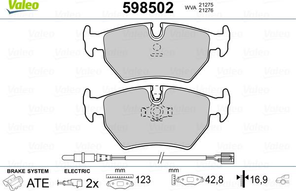 Valeo 598502 - Bremžu uzliku kompl., Disku bremzes adetalas.lv