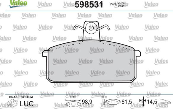 Valeo 598531 - Bremžu uzliku kompl., Disku bremzes adetalas.lv