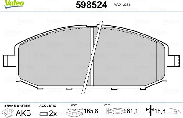 Valeo 598524 - Bremžu uzliku kompl., Disku bremzes adetalas.lv