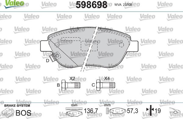 Valeo 598698 - Bremžu uzliku kompl., Disku bremzes adetalas.lv