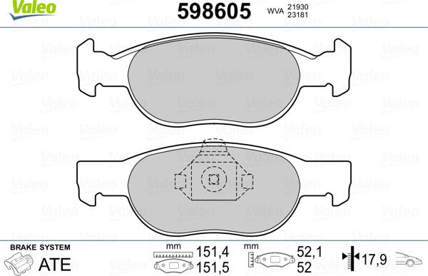 Valeo 598605 - Bremžu uzliku kompl., Disku bremzes adetalas.lv