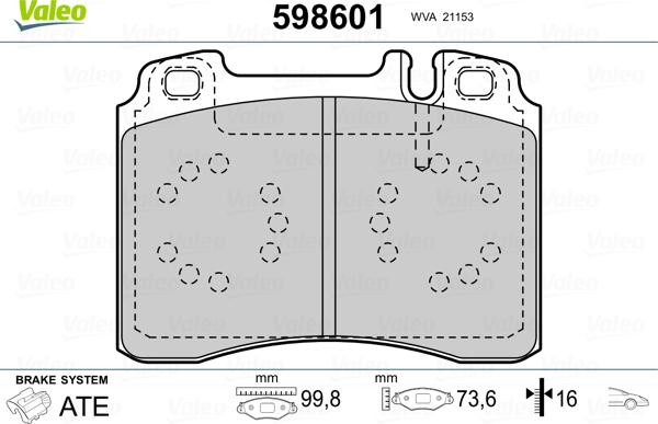 Valeo 598601 - Bremžu uzliku kompl., Disku bremzes adetalas.lv