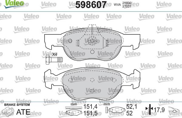 Valeo 598607 - Bremžu uzliku kompl., Disku bremzes adetalas.lv