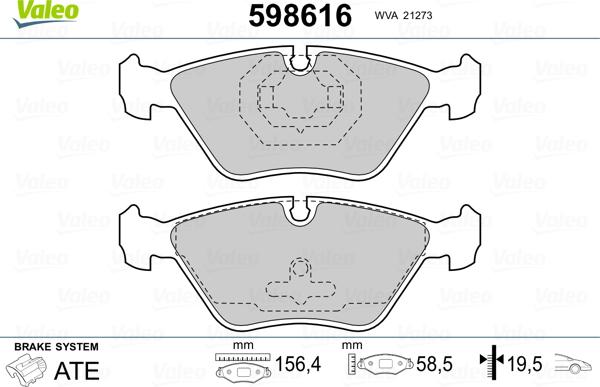 Valeo 598616 - Bremžu uzliku kompl., Disku bremzes adetalas.lv