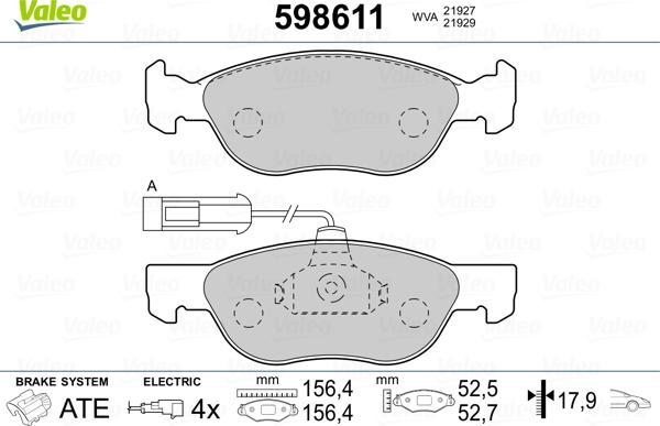 Valeo 598611 - Bremžu uzliku kompl., Disku bremzes adetalas.lv