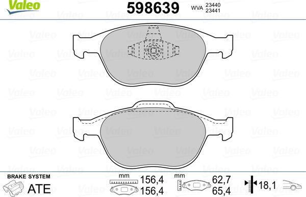 Valeo 598639 - Bremžu uzliku kompl., Disku bremzes adetalas.lv