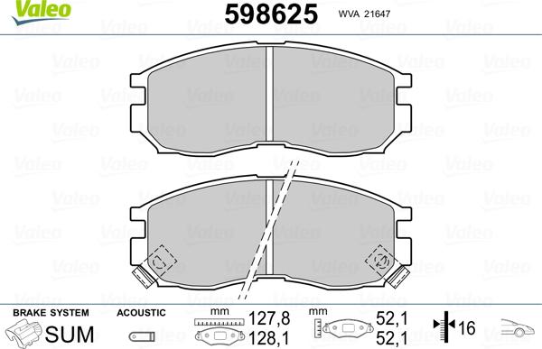 Valeo 598625 - Bremžu uzliku kompl., Disku bremzes adetalas.lv