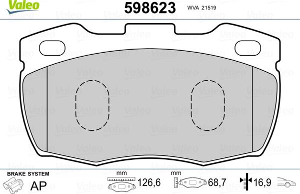 Valeo 598623 - Bremžu uzliku kompl., Disku bremzes adetalas.lv