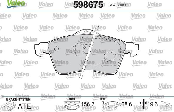 Valeo 598675 - Bremžu uzliku kompl., Disku bremzes adetalas.lv