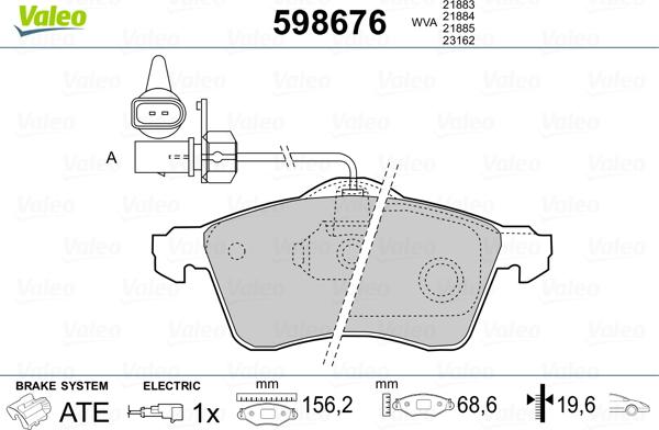 Valeo 598676 - Bremžu uzliku kompl., Disku bremzes adetalas.lv