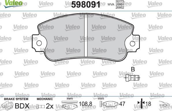 Valeo 598091 - Bremžu uzliku kompl., Disku bremzes adetalas.lv