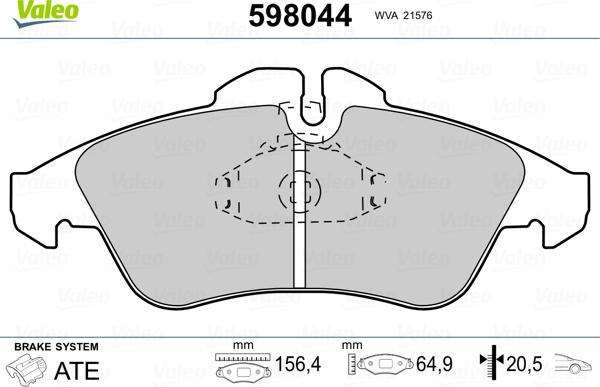 Valeo 598044 - Bremžu uzliku kompl., Disku bremzes adetalas.lv