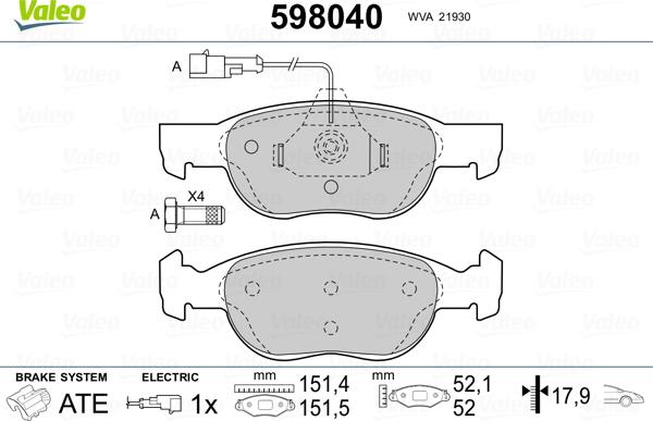 Valeo 598040 - Bremžu uzliku kompl., Disku bremzes adetalas.lv