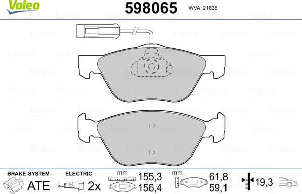 Valeo 598065 - Bremžu uzliku kompl., Disku bremzes adetalas.lv