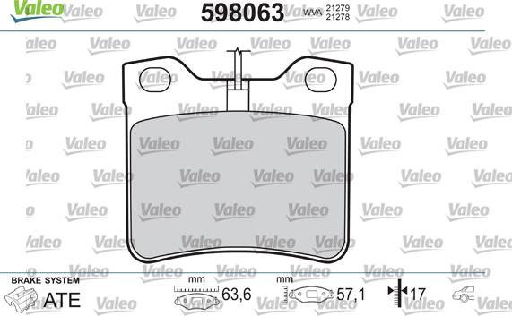 Valeo 598063 - Bremžu uzliku kompl., Disku bremzes adetalas.lv