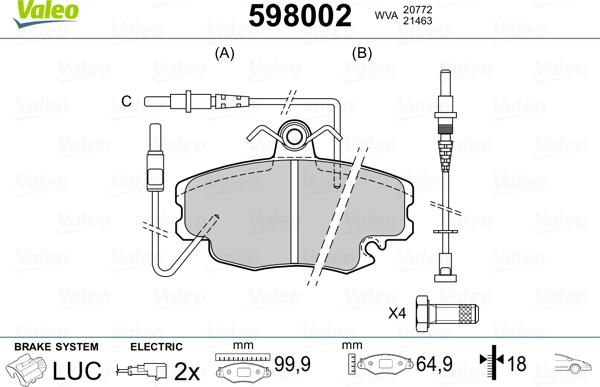 Valeo 598002 - Bremžu uzliku kompl., Disku bremzes adetalas.lv