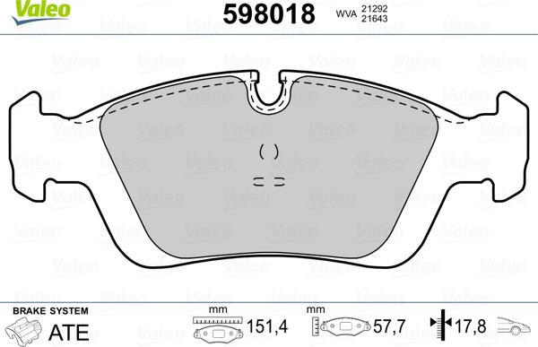 Valeo 598018 - Bremžu uzliku kompl., Disku bremzes adetalas.lv