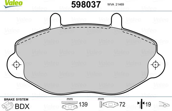 Valeo 598037 - Bremžu uzliku kompl., Disku bremzes adetalas.lv