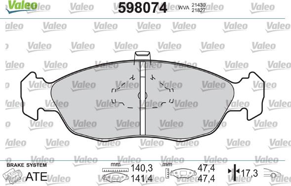 Valeo 598074 - Bremžu uzliku kompl., Disku bremzes adetalas.lv