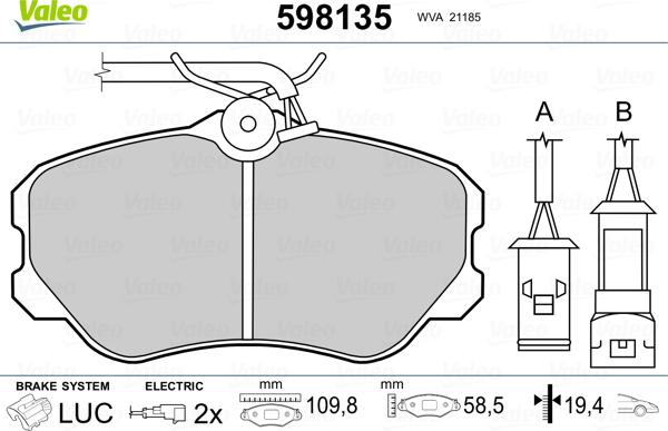 Valeo 598135 - Bremžu uzliku kompl., Disku bremzes adetalas.lv