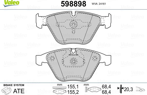 Valeo 598898 - Bremžu uzliku kompl., Disku bremzes adetalas.lv