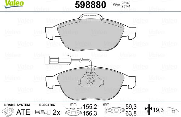 Valeo 598880 - Bremžu uzliku kompl., Disku bremzes adetalas.lv