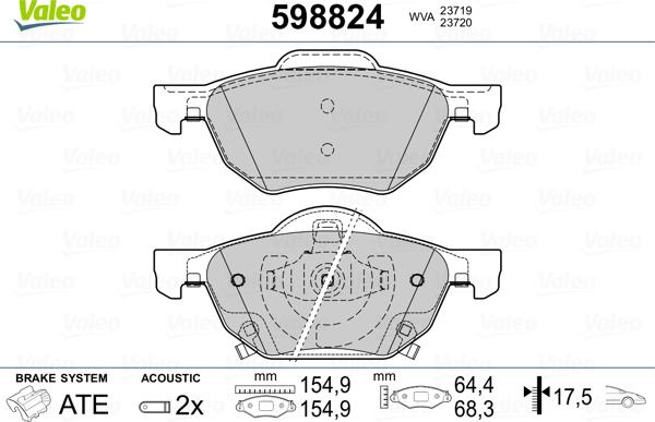 Valeo 598824 - Bremžu uzliku kompl., Disku bremzes adetalas.lv